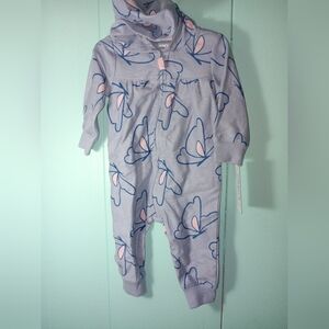 Carter's Gray and Pink Hooded Butterfly Onesie Pjs